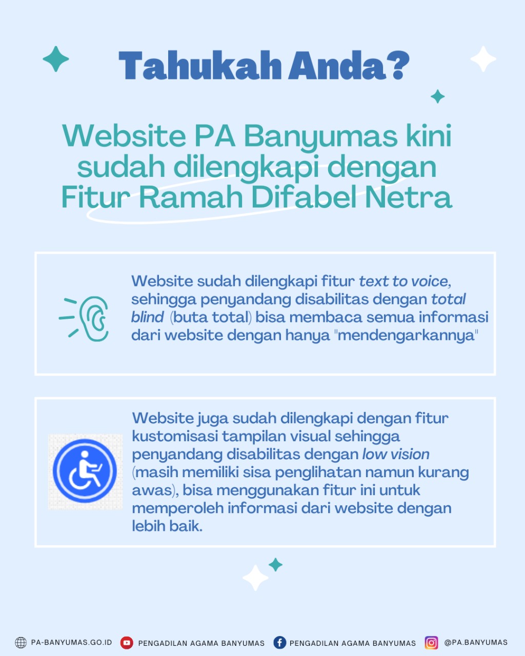 Website PA Banyumas Kini Ramah Difabel Netra